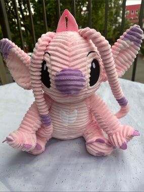 Corduroy Pink Small Pet Plush Toy with Purple Accents